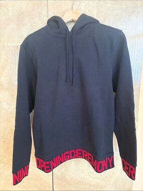 Opening Ceremony Black Crewneck Hoodie with Red Logo Hem